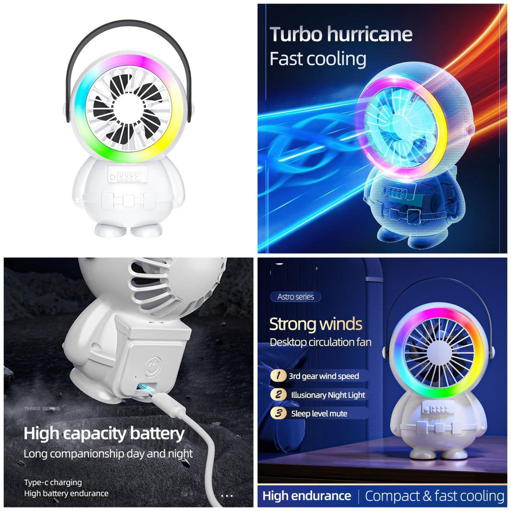 Astronaut Mini Desktop Fan with Night Light