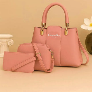 Peach Leather 3-Piece Handbag Set for Women
