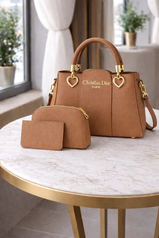 Mustard Leather 3-Piece Handbag Set for Women
